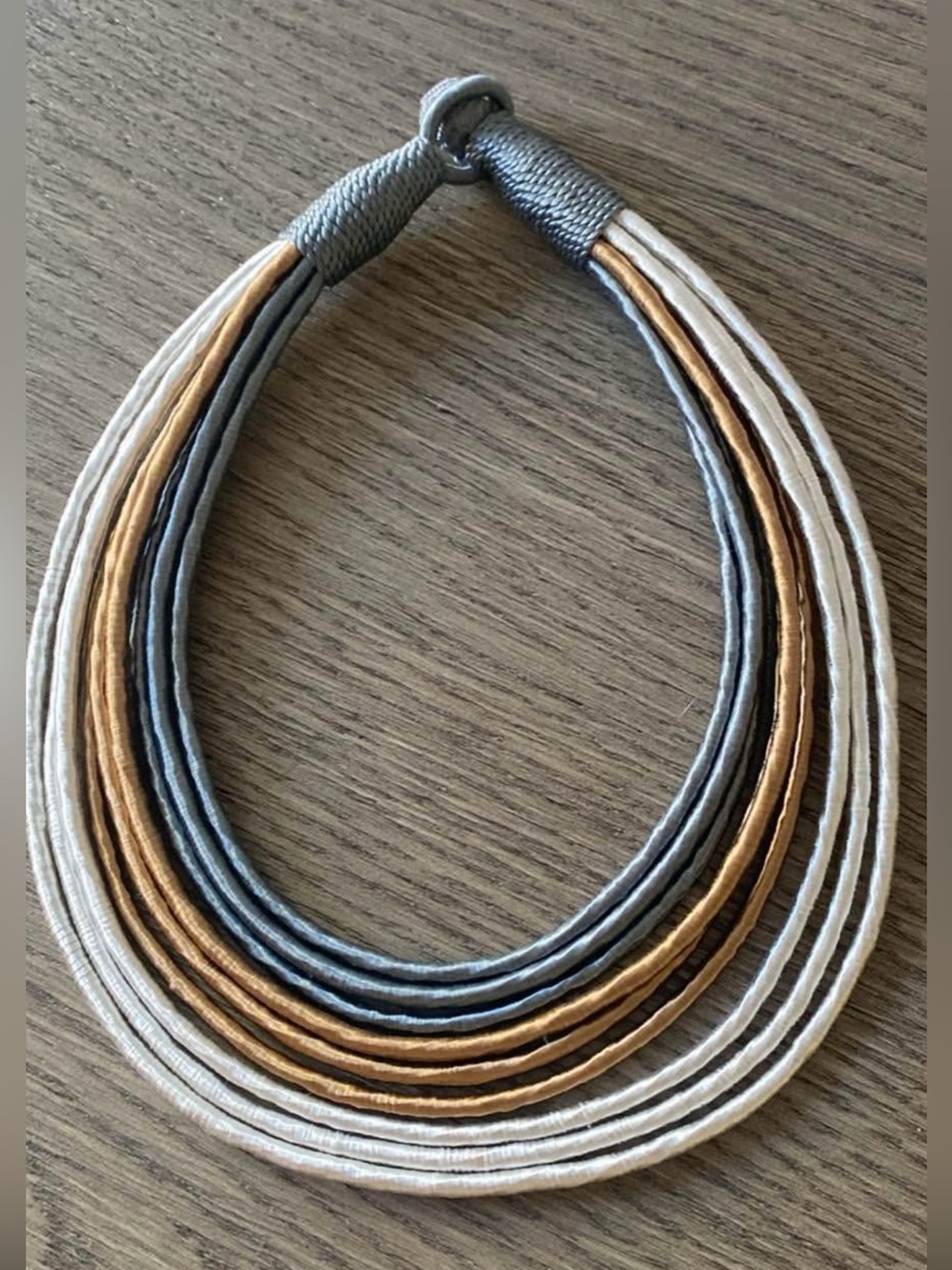Neutral Multi-Strand Statement Necklace in Gray, Gold & Cream